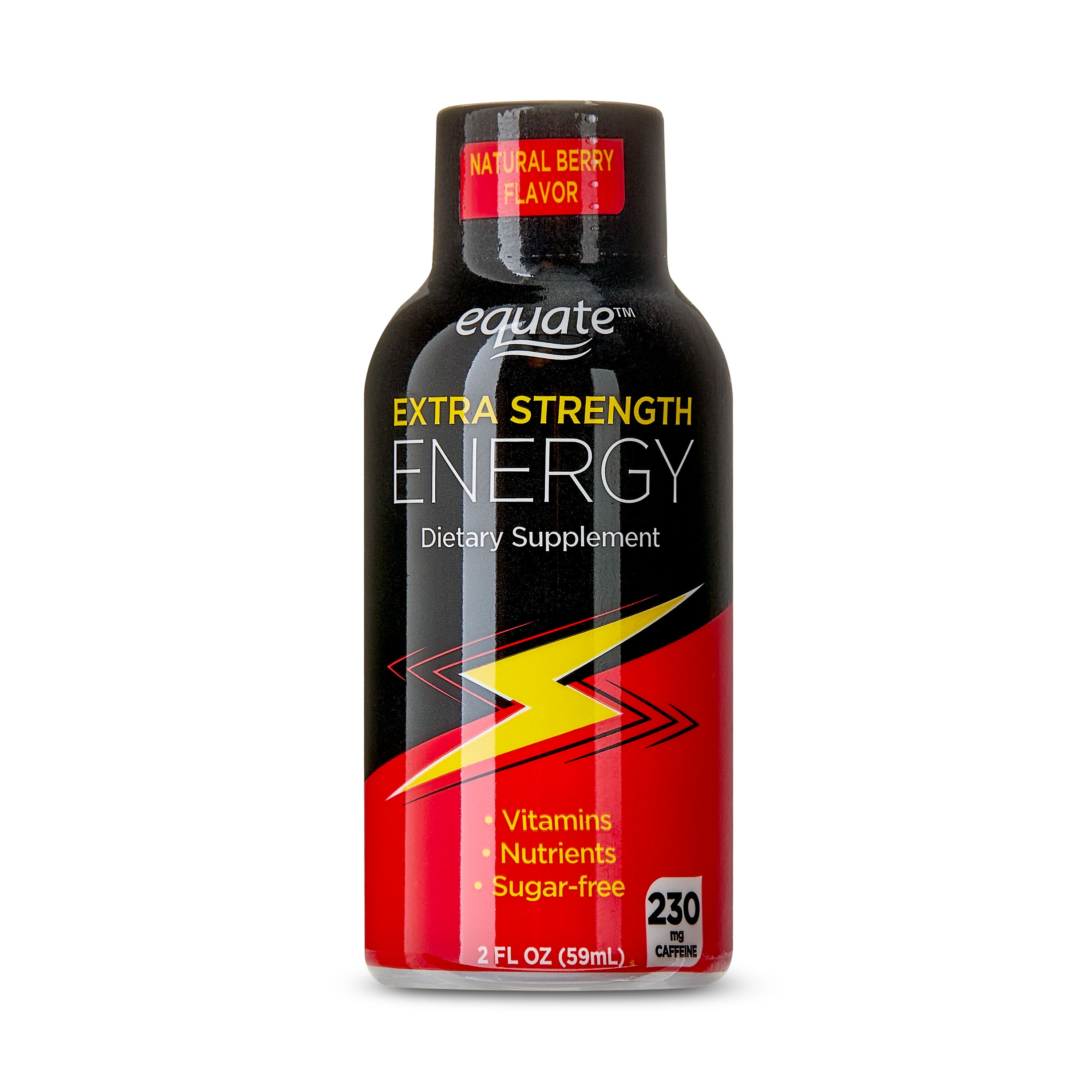 Equate Extra Strength Energy Dietary Supplement, Caffeine 230mg, Berry Flavor, 6 Pack