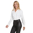 thumbnail image 4 of Women's Lapel Button Front Crop Blouse V Neck Sexy Top Shirt, 4 of 6