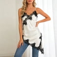thumbnail image 2 of LIaqionyy Womens Satin Tops Lace Trim Spaghetti Strap Split Side Cami Flowy Silky Layering Top Camisole, 2 of 3