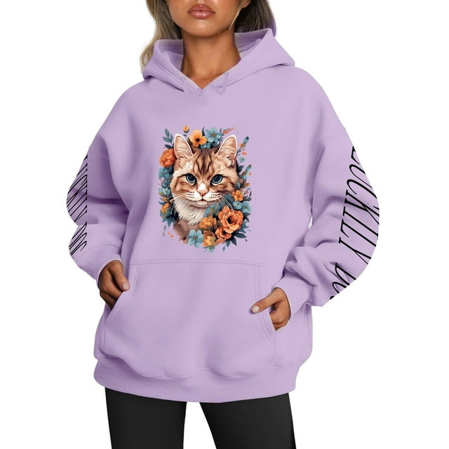 WEAIXIMIUNG Sweatshirts Grande Taille pour Femmes Imprimé Graphique Chat/chien Hoodie Décontracté à Cordon pour Femmes