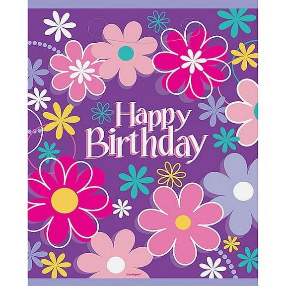 Unique Industries Assorted Colors Floral Birthday Party Bags, 8 Count