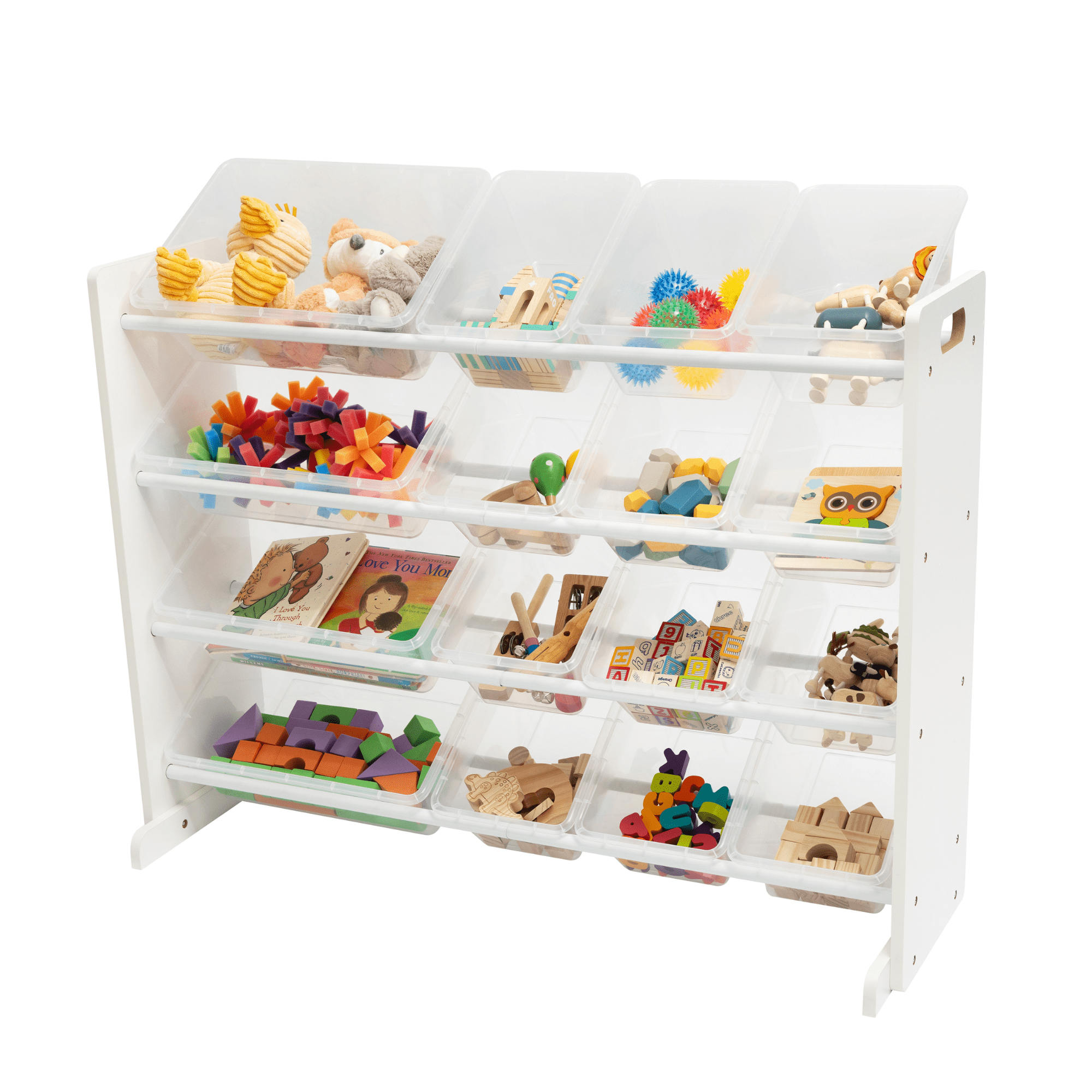 Humble Crew Kids Supersized Toy Storage Organizer with 16 Plastic Storage Bins, Transparent White