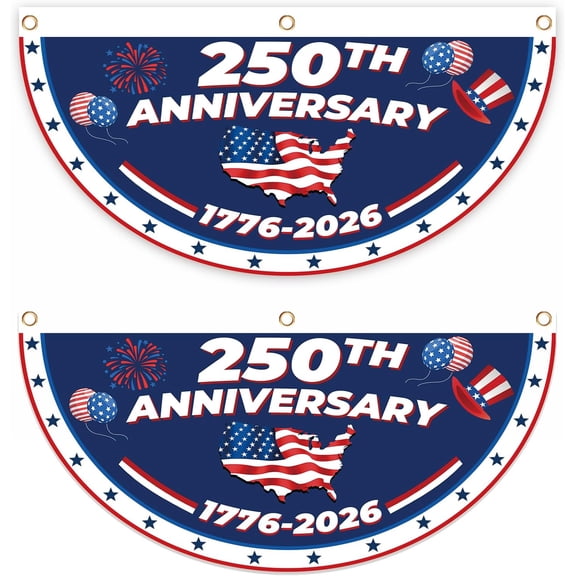 2PCS 250th Anniversary American Fan Flag 1776-2026, Independence Day Patriotic Outdoor and Courtyard Decoration, Fan shaped Half circle Banner 1.5x3 feet, perfect for porch, lawn, fence