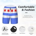 thumbnail image 3 of Mens Chicago Flag Style Swimming Trunks with Compression Liner Beach Quick Dry Swim Shorts, 3 of 6