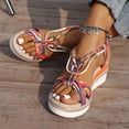 thumbnail image 3 of Wedge Sandals for Women Color Block Strappy Beaded Platform Espadrilles Elastic Ankle Strap Summer Comfy Walking Shoes Brown1 Size 9, 3 of 7