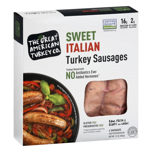 Greatamericanturkey Turkey Sausage, Sweet Italian Certified Walmart