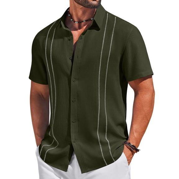 COOFANDY Men' Cuban Guayabera Shirts Button Down Short Sleeve Shirt Casual Linen Summer Beach Shirts