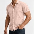 thumbnail image 4 of LEKWK Linen Tops for Men Collared Button Down Shirts Lightweight Short Sleeve Rolled Cuff Slim Fit Casual Tees Athletic Work Office Daily Outfits Beige L, 4 of 7