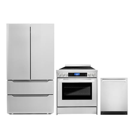 Cosmo 3 Piece Kitchen Appliance Packages with 30  Freestanding Electric Range Kitchen Stove 24  Built-in Fully Integrated Dishwasher &amp; French Door Refrigerator Kitchen Appliance Bundles