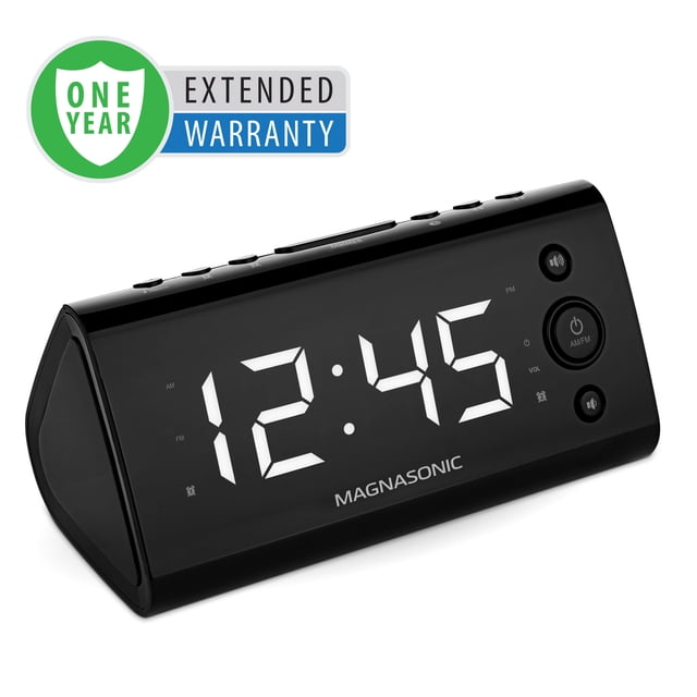 Magnasonic Radio Réveil avec Recharge USB pour Smartphones et Tablettes Comprend Double Alarme, Batterie de Secours, Auto Time Set & 1,2" LED Affichage avec 4 Options de Gradation - 1 An de Garantie Prolongée
