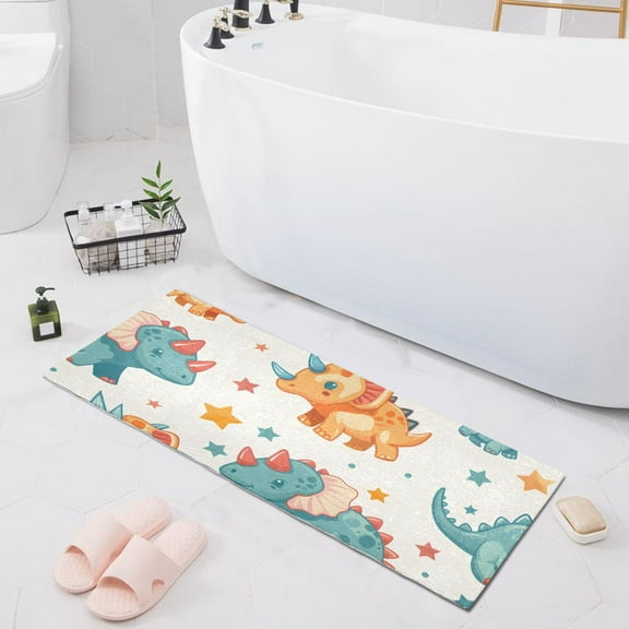 Bath Mat Soft Plush Non-Slip Absorbent Bathroom Rugs 39"x20" Cute Dinosaur