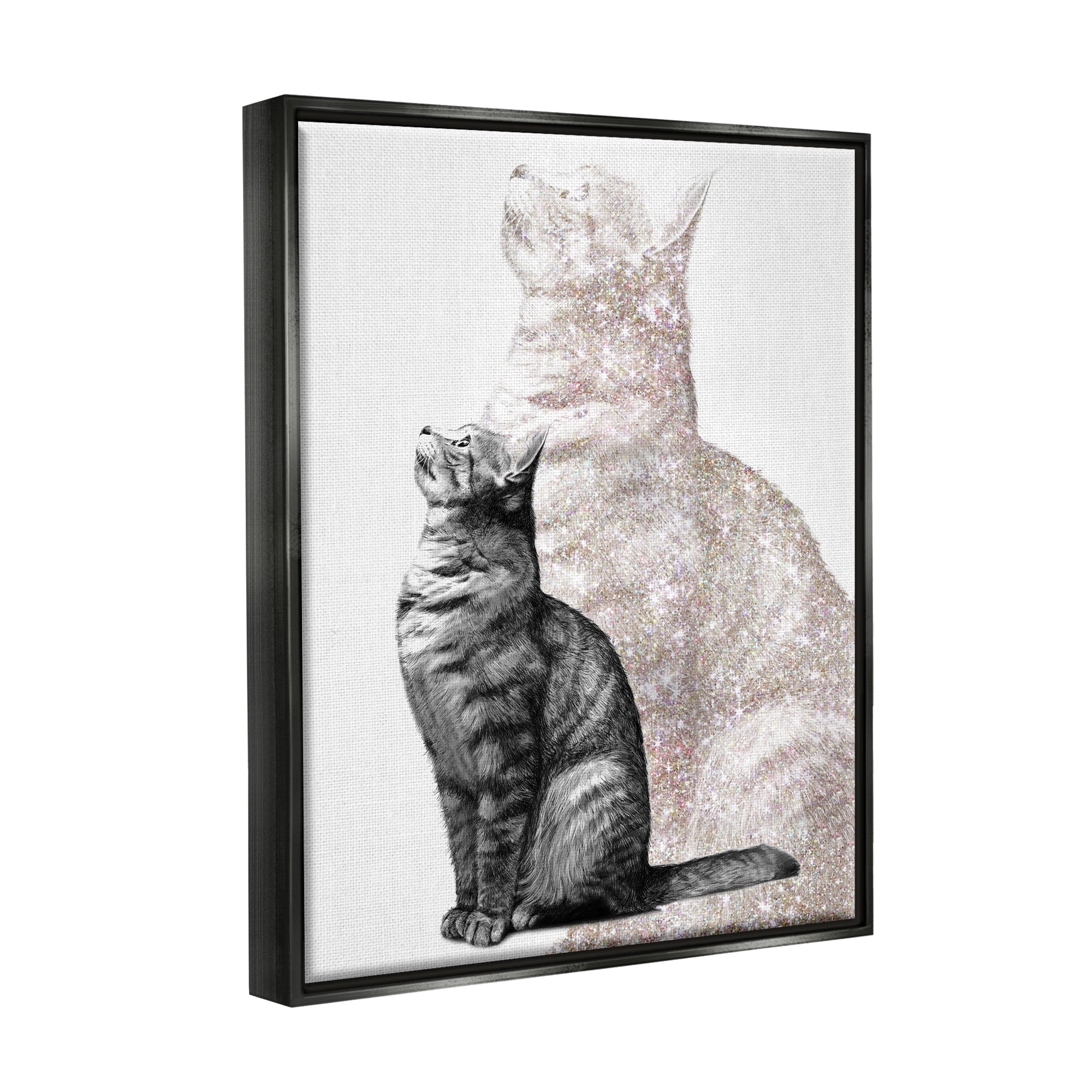 Stupell Industries Stoic Striped Cat Sitting Glam Sparkle Silhouette Graphic Art Metallic Gold Floating Framed Canvas Print Wall Art, Design by Ziwei Li
