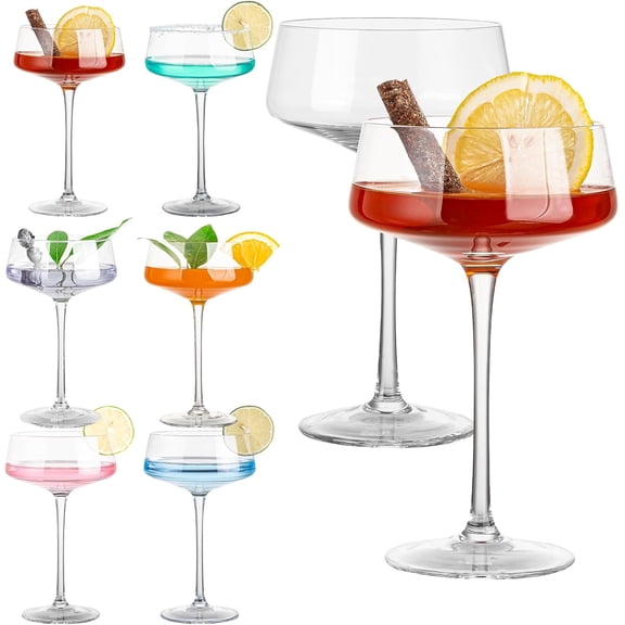 Crystal Martini Glasses Set of 6, 11 oz Coupe Glasses, Classic Cocktail Elegant Hand Blown Manhattan Goblet for Bar, Martini, Cosmopolitan, Gimlet