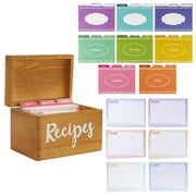 Wooden Recipe Box with Cards and 24 Dividers with Meat, Veggie, Dessert Tabs (7x5x5 in)