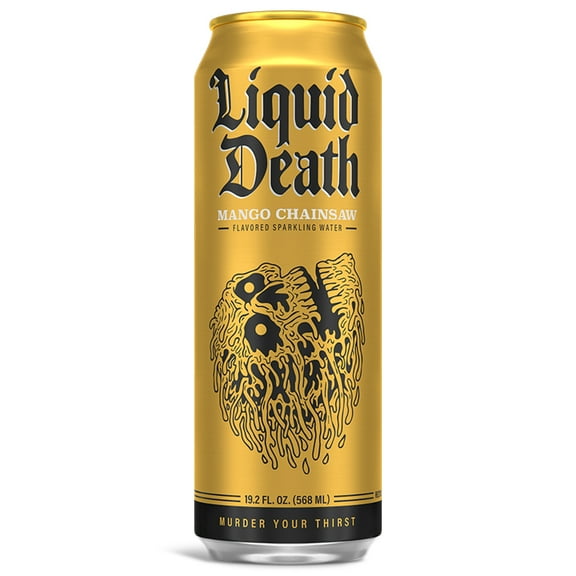 Liquid Death Sparkling Water, Mango Chainsaw 19.2 oz King Size Can