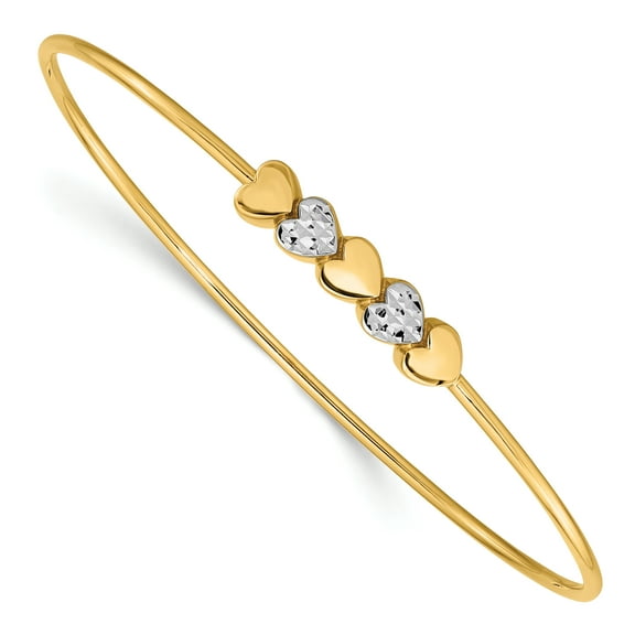 Primal Gold 14 Karat Yellow Gold and White Rhodium Diamond-cut Hearts Slip On Bangle