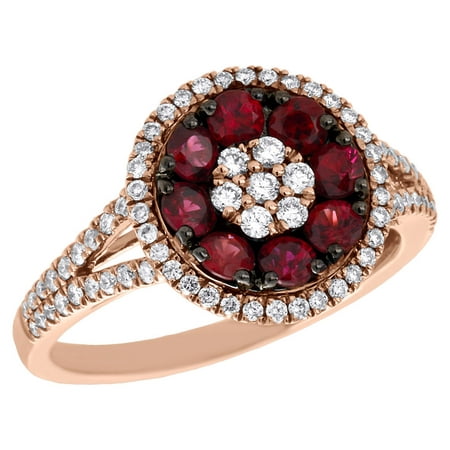 Jewelry For Less - 18K Rose Gold Red Ruby & Diamond Flower Ladies Right ...