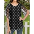 thumbnail image 3 of Aiyino Womens Ruffle 3/4 Sleeve Mesh Maxi Blouses Loose Flowy Tops Stretchy Shirts，Polka Dot Black,L, 3 of 8