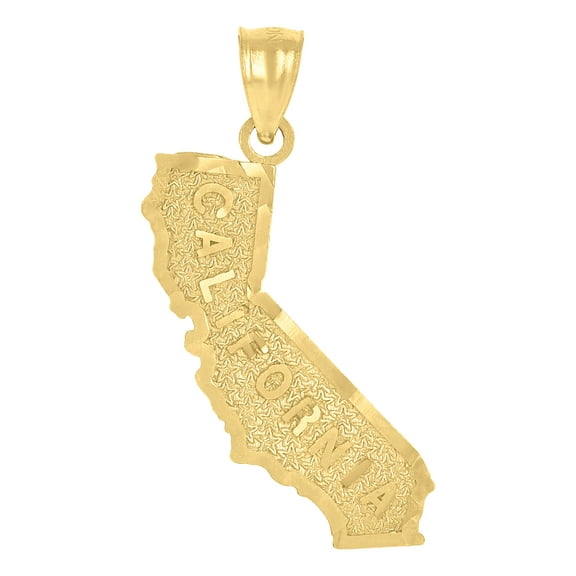 10kt Real Yellow Gold Textured Unisex California State Charm Pendant