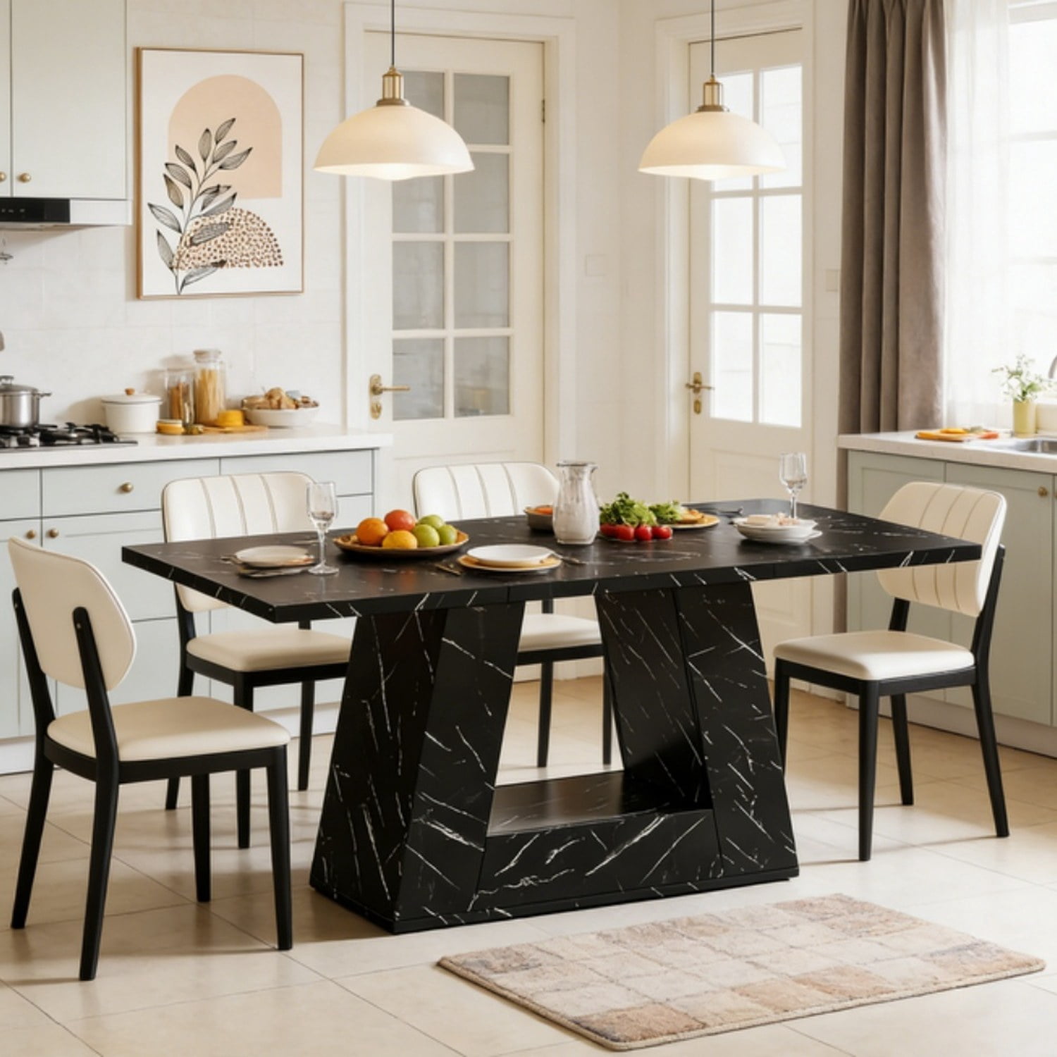 Dining Table, Seats 4-6, Modern Trapezoidal Legs