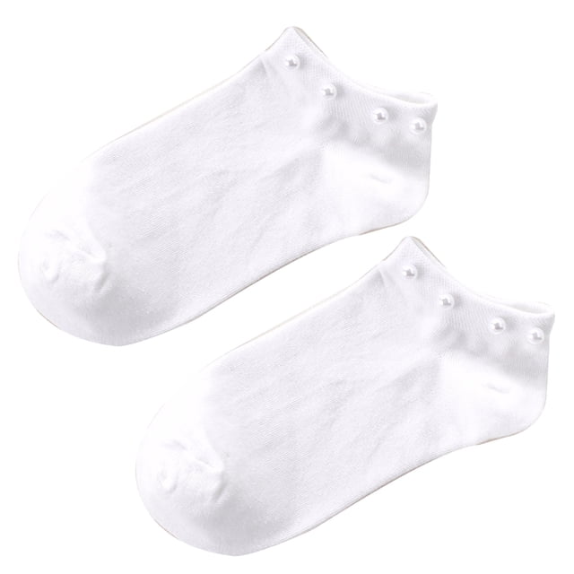 Trayknick Women's Solid Color Faux Pearl Beading Breathable Cotton Low Cut Ankle Socks