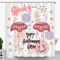 thumbnail image 1 of Spooky Halloween Shower Curtain with Pink Pumpkin & Fun, 1 of 4