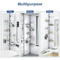 7-Tier Shower Caddy Organizer Tension Pole, Rustproof Corner Shelf for Bathroom