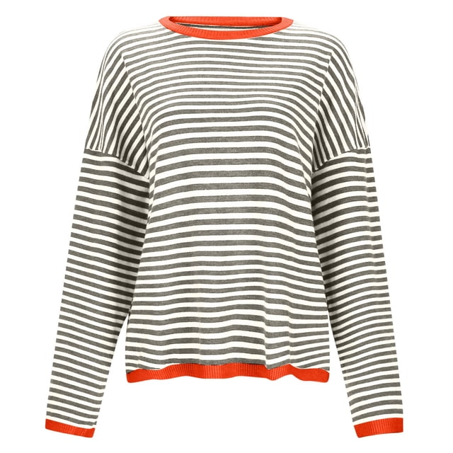Aocisk Chandails Légers pour Femmes Manches Longues Col Rond Bloc de Couleur Rayé Décontracté Tricoté Chandail Confortable Automne GY2 TG