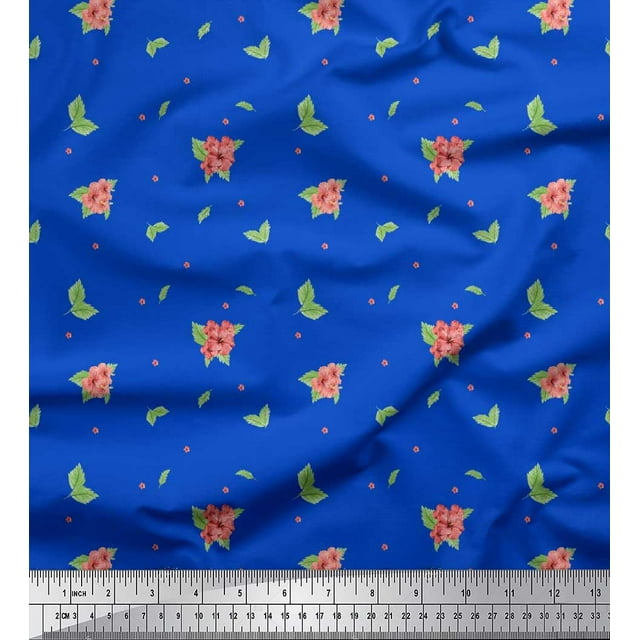 Soimoi Polyester Crepe Fabric Leaves,Floral & Leafbird Floral Print Sewing Fabric Yard 52 Inch Wide