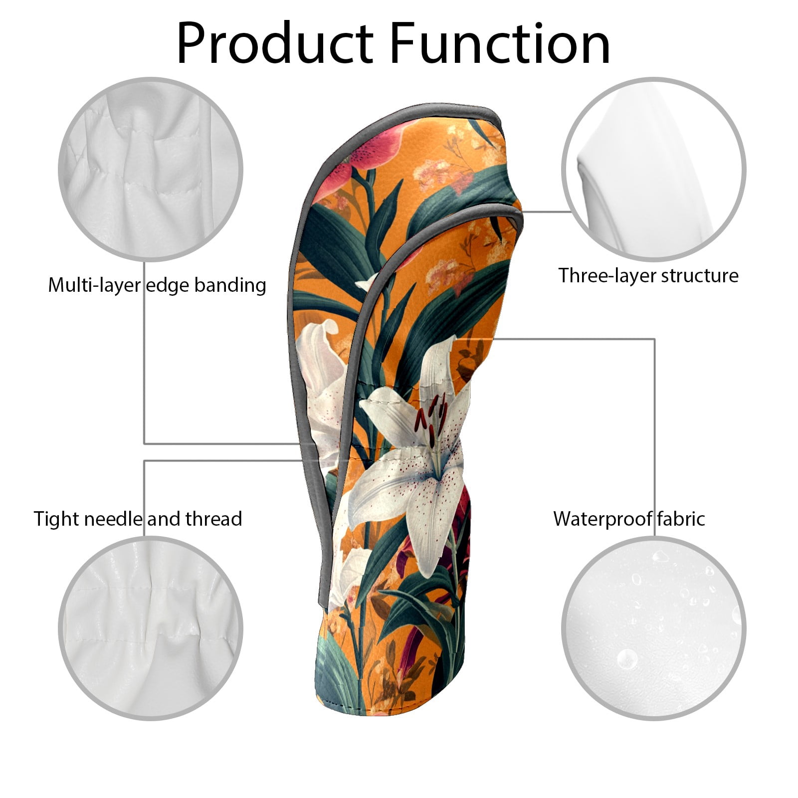 Golf Club Covers PU Leather Waterproof Head Covers for Fairway Woods Hybrids Lily Orchid Flowers