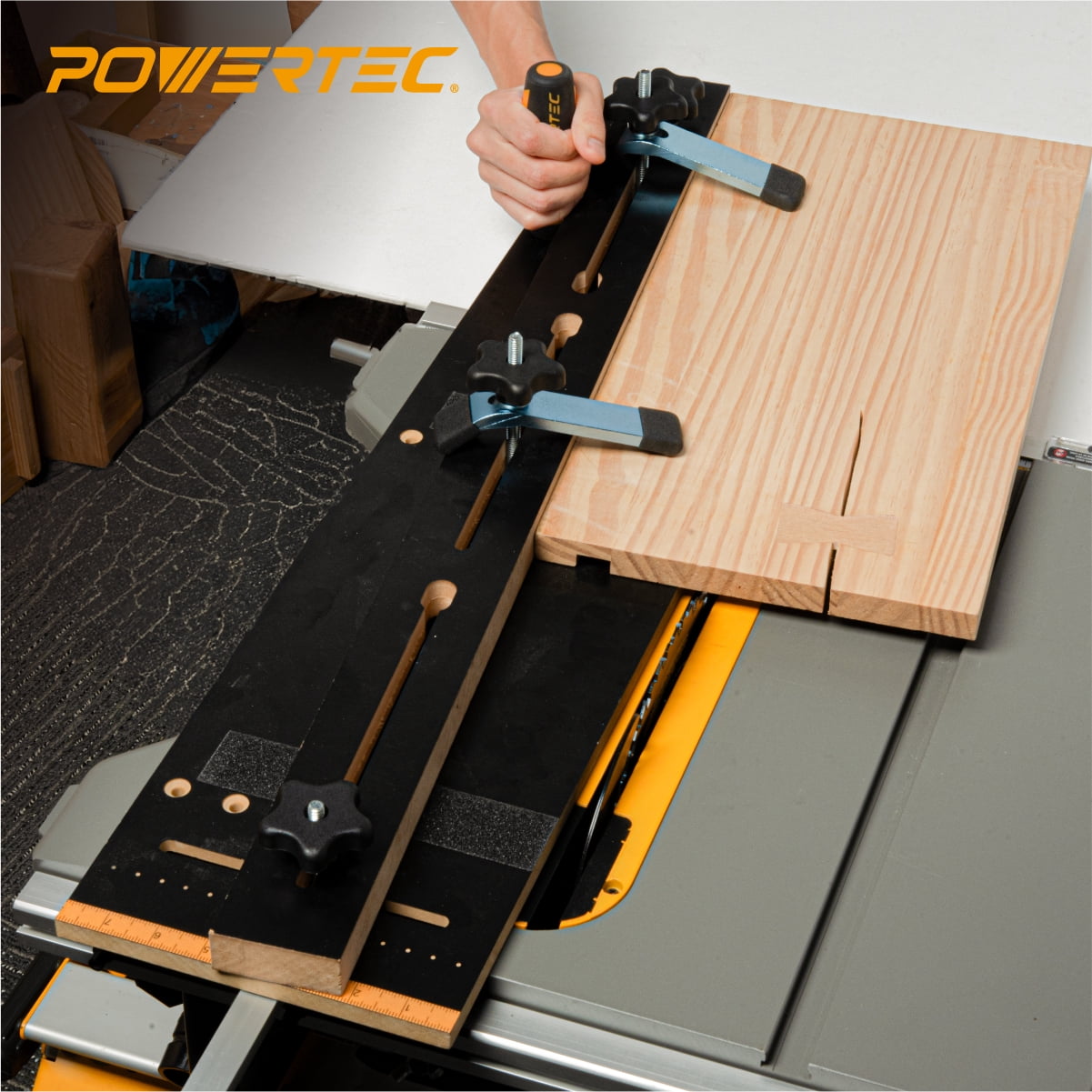 POWERTEC Taper/Straight Line Jig for Table Saws with 3/4” Wide by 3/8” Deep Miter Slot (71395)