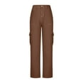 thumbnail image 3 of Tuphregyow Women's Straight Leg Cargo Pants Home Classic New Style High Waist Relaxed Trousers Solid Breathable Comfy Leisure with Pockets Button Pants Trendy Brown S, 3 of 7