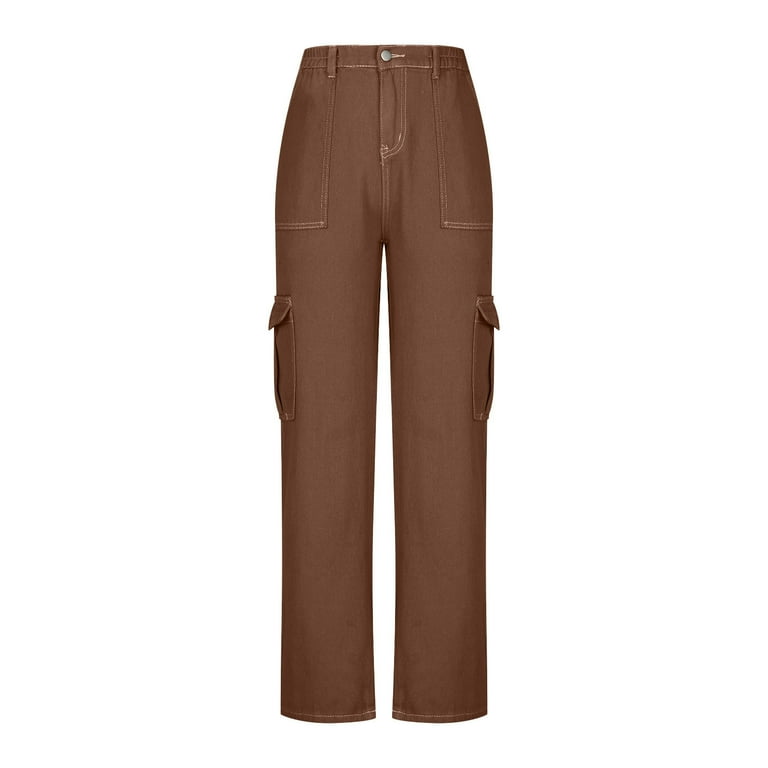 ★CERRIC★POCKET WIDE CARGO PANTS★1839★Brown★韓国★大人気 safuny Women's Workwear Cargo Pants with Pcoket Girls Solid