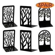 Book Ends Bookends for Shelves Metal Tree Bookend Stopper for Heavy Books, Black Book Organizer Holders for Home Office Decor Large 3 Pairs