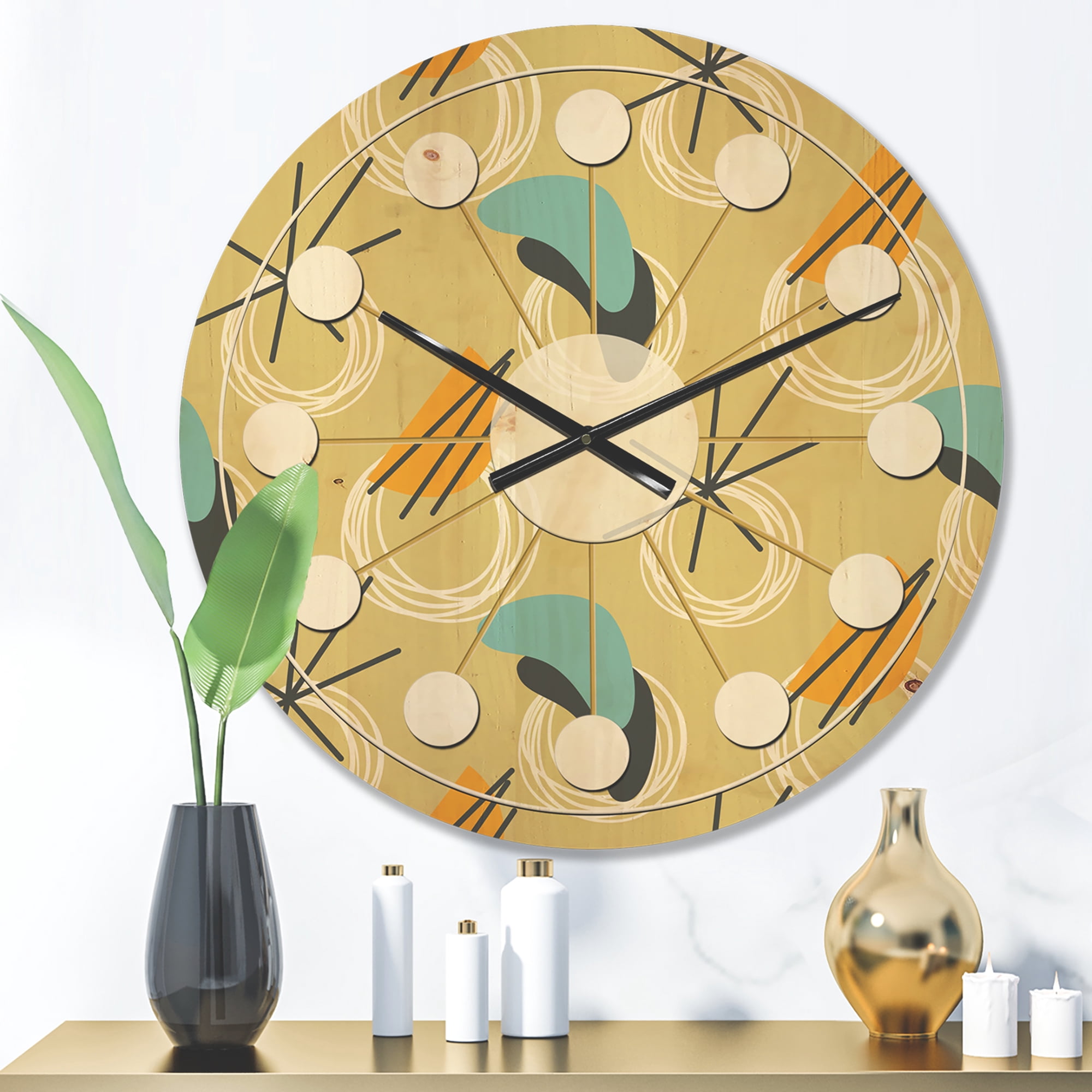 Designart 'Abstract Retro Design VI' Mid-Century Modern Wood Wall Clock