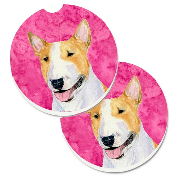 Carolines Treasures SS4772-PKCARC Pink Bull Terrier Set of 2 Cup Holder Car Coasters  Large multicolor