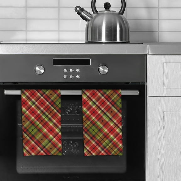 Set of 2 Super Absorbent Holiday Plaid Microfiber Kitchen Towels by Ashton