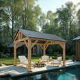thumbnail image 5 of Jocisland 10x12 ft Wood Gazebo, Hardtop Pergola with Metal Steel Gable for Garden, Porch, Pati, 5 of 9