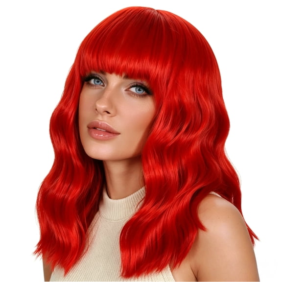 LOHXINHAIR Bob Wig Loose Wavy Shoulder Length Red Hair for Women