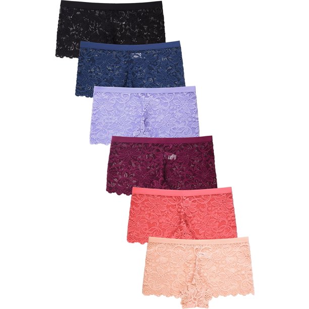 Blended 6 Pack of Womens Underwear Hipster Panties LowRise Boyshorts w/ Floral Lace Walmart