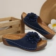 thumbnail image 5 of Slippers for Women,Stylish Opentoe Wedges With Leather Top And Flower Slippers Are Comfortable Shoes With Temperament,Womens Slippers,Navy,6, 5 of 9