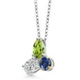 thumbnail image 2 of 925 Silver and 10K Yellow Gold Peridot and Lab Grown Diamond and Created Sapphire 3 Stone Pendant Necklace for Women | 2.39 Cttw | Pear Shape 8X6MM | Oval 7X5MM | Round 5MM | with 18 inch Chain, 2 of 4