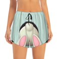 thumbnail image 2 of Vsdgher White Bunny Bottom And Easter Eggs Print Women's Running Double Layer Shorts High Waisted with Pockets Elastic Yoga Workout Athletic Gym Sports, 2 of 8