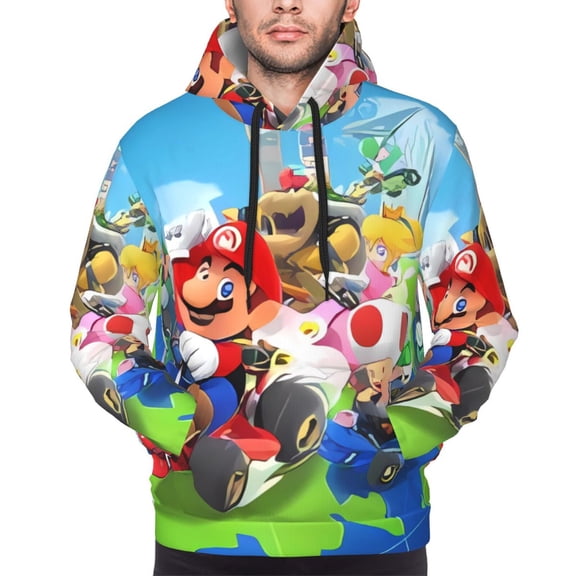 Saiise Mario Bd Men's Graphic Print Long Sleeve Drawstring Hoodie Pullover Sweatshirt-Small