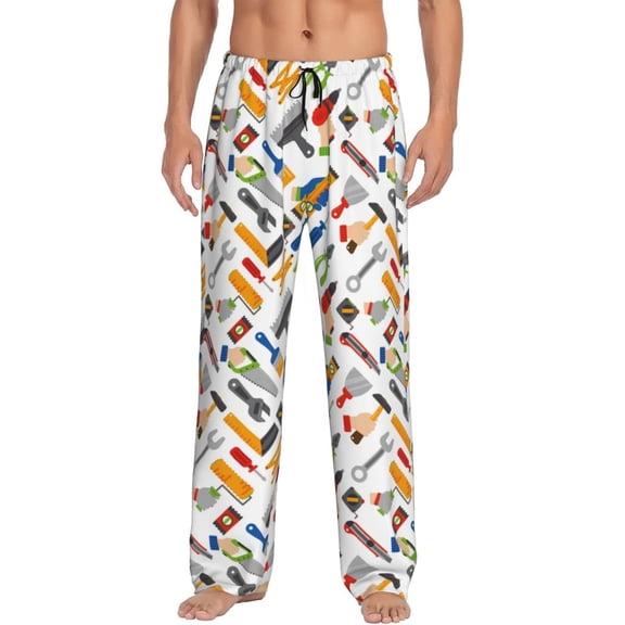Gukieu Home construction tools Print Men's Home Trousers, Elastic Drawstring Home Pajamas Clothing Suitable for Adult Men-Small