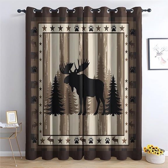 Rustic Moose Cabin Curtains, Lodge Forest Animal Patterned Blackout Curtains for Bedroom Living Room Decor, Room Darkening Thermal Insulated Grommet Drapes 42"W x 84"L (Pack of 2)