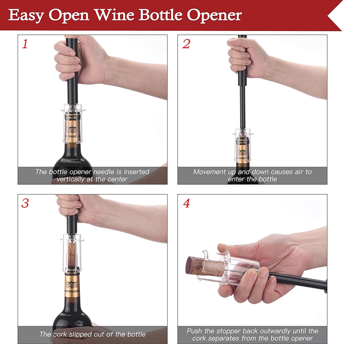 Kepooman Stainless Steel Wine Air Pressure Pump Bottle Opener Set with Foil Cutter & Aerator Pourer & Vacuum Stopper, Set of 4, Black Kepooman Stainless Steel Wine Air Pressure Pump Bottle Opener Set with Foil Cutter & Aerator Pourer & Vacuum Stopper, Set of 4, Black