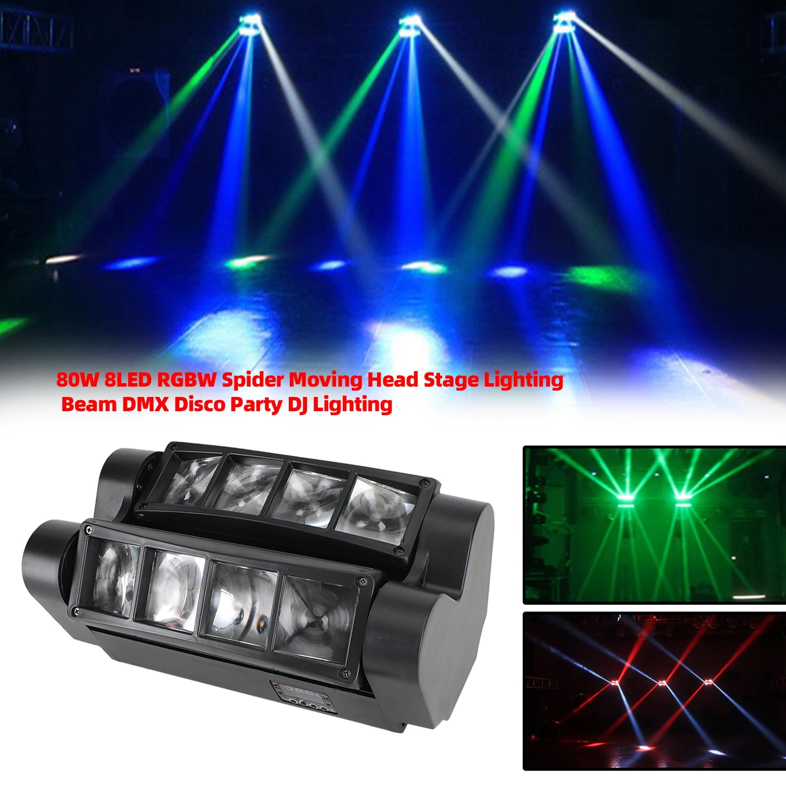 80W RGBW LED Spider Moving Head Stage Lighting Xmas DMX Disco Party DJ Lights 