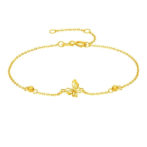 ZHOU LIU FU 18K Gold Chain Bracelet Butterfly Mini Beaded Timeless Daily Jewelry for Women C0716155