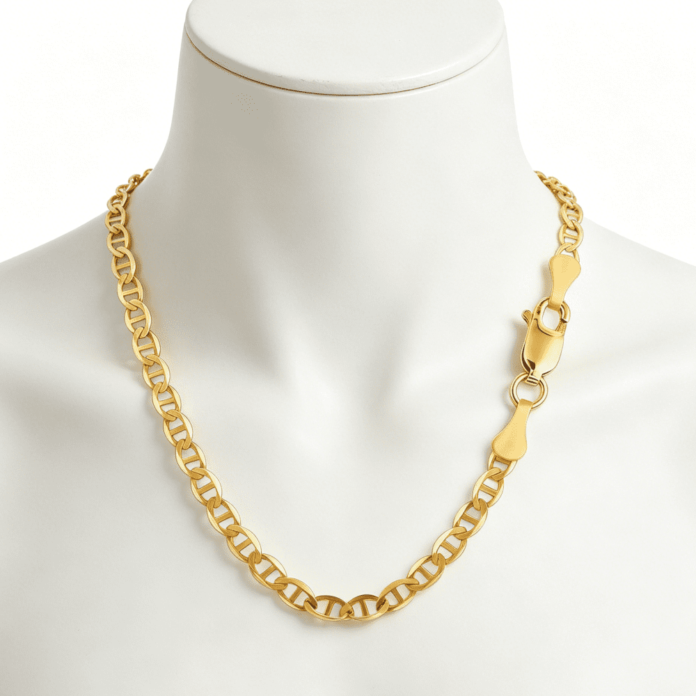 10k Real Yellow Gold Solid Mariner 6mm Chain Anchor Link Necklace (22") Italian Jewelry for Men & Women